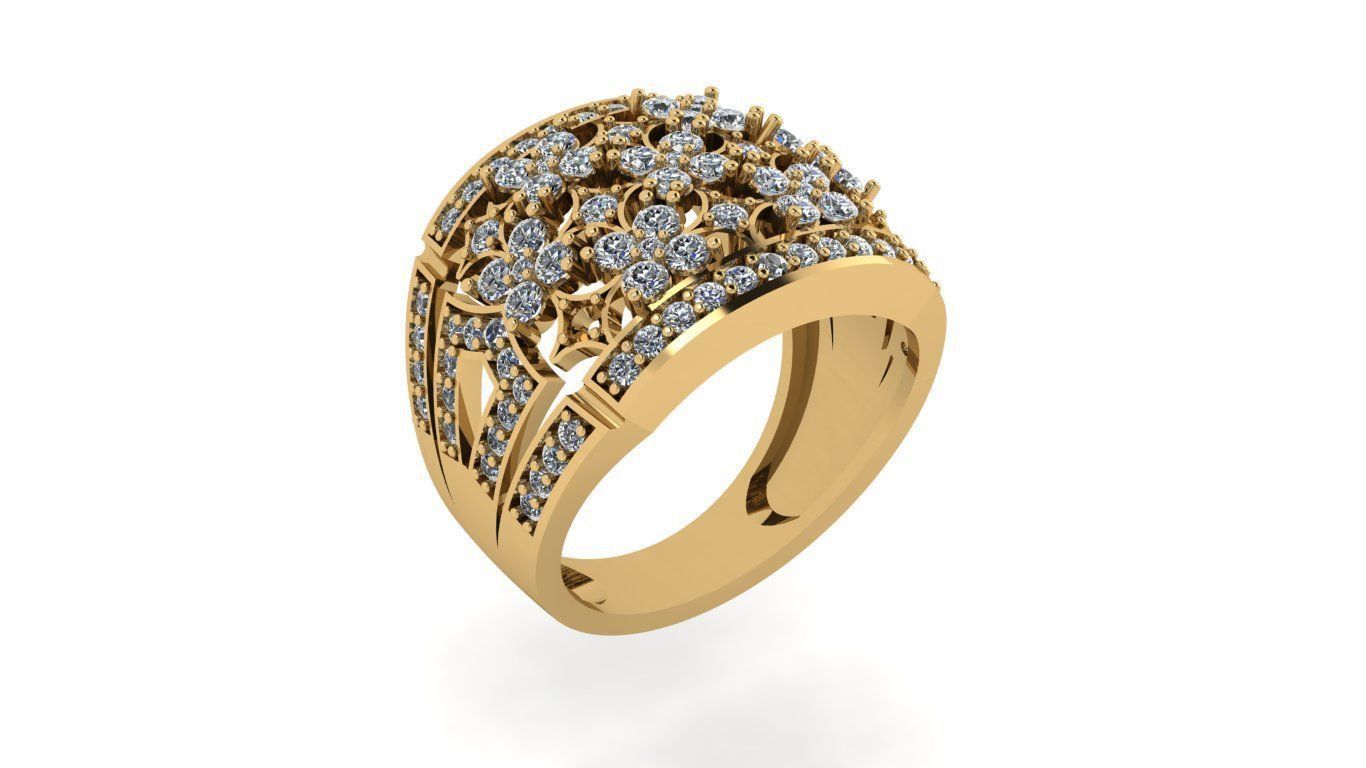 rings gold flower ring with diamonds 3D print model_13