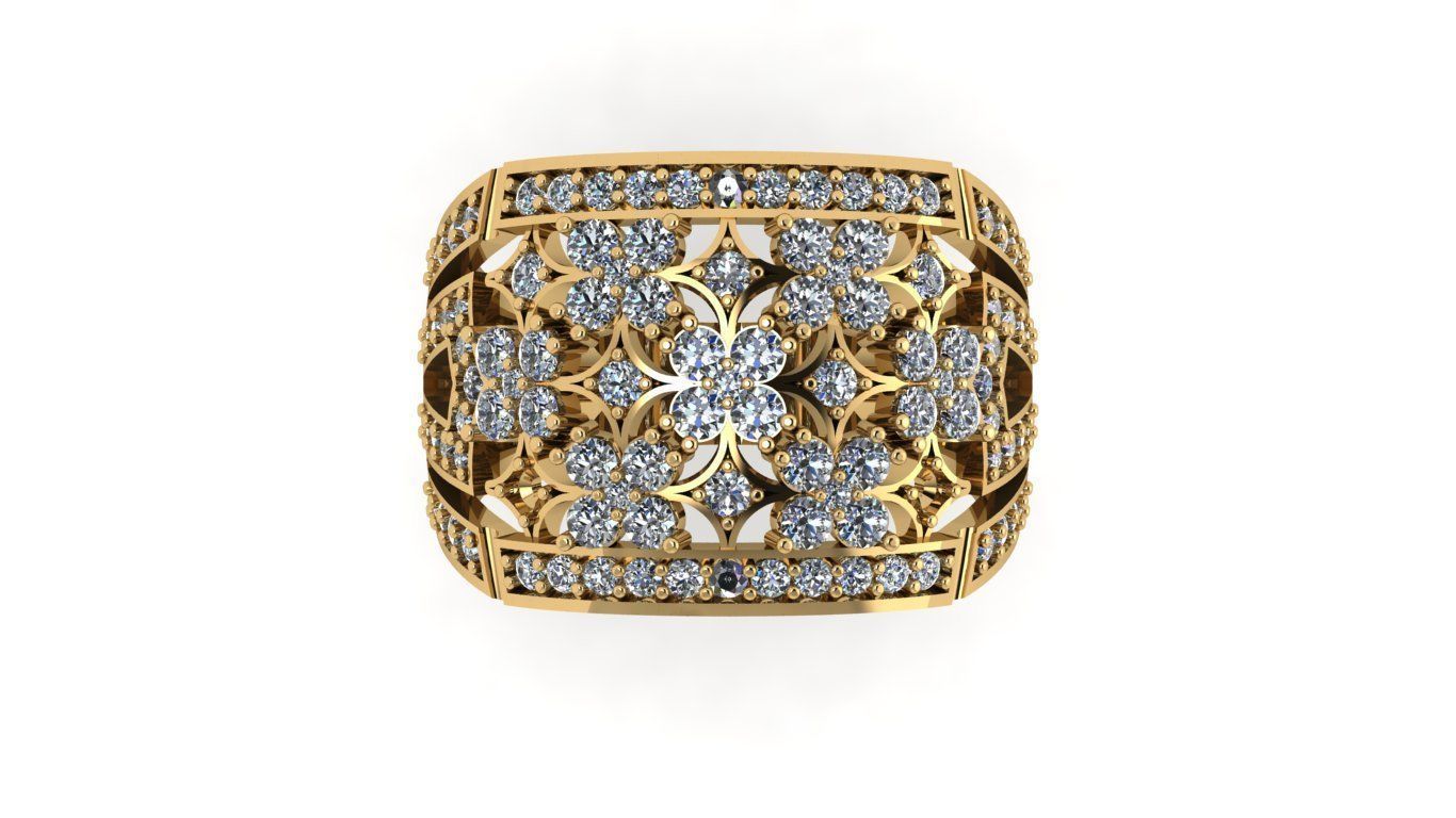 rings gold flower ring with diamonds 3D print model_5