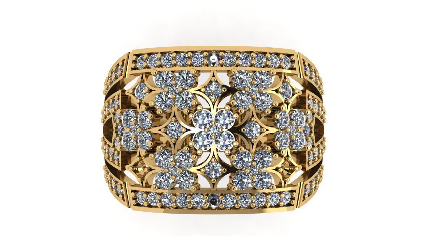 rings gold flower ring with diamonds 3D print model_1