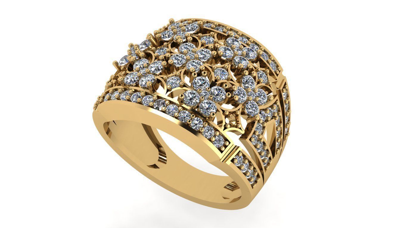 rings gold flower ring with diamonds 3D print model_9