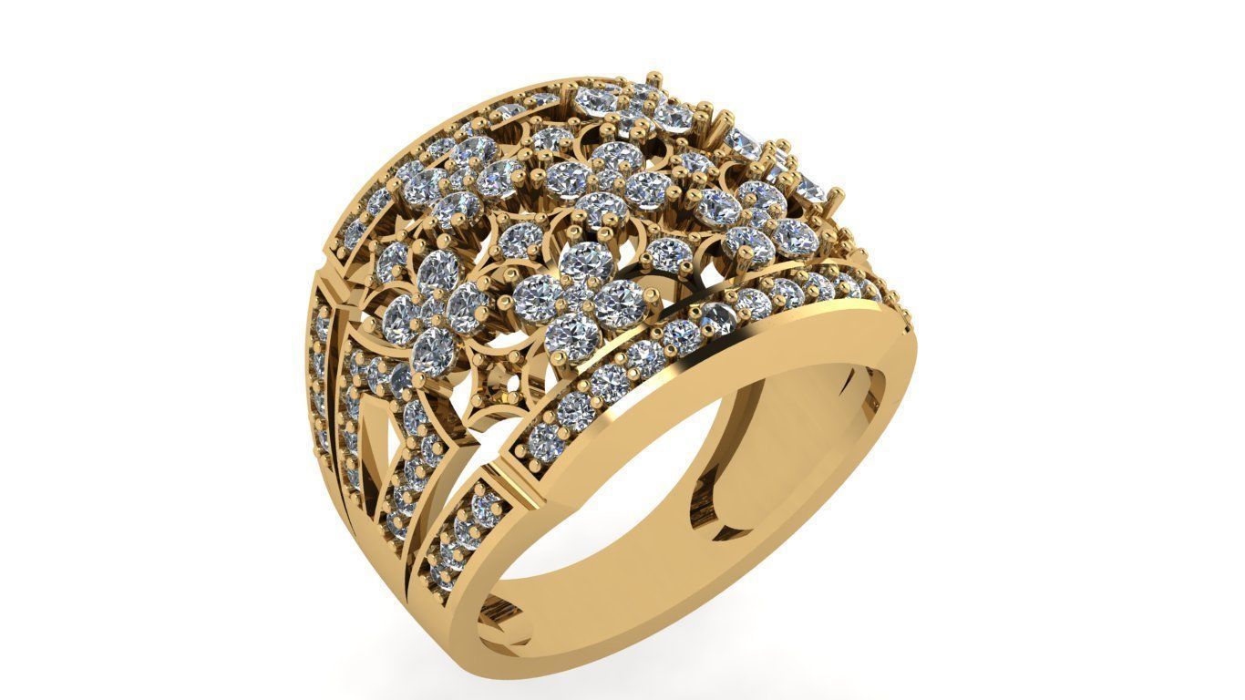 rings gold flower ring with diamonds 3D print model_8