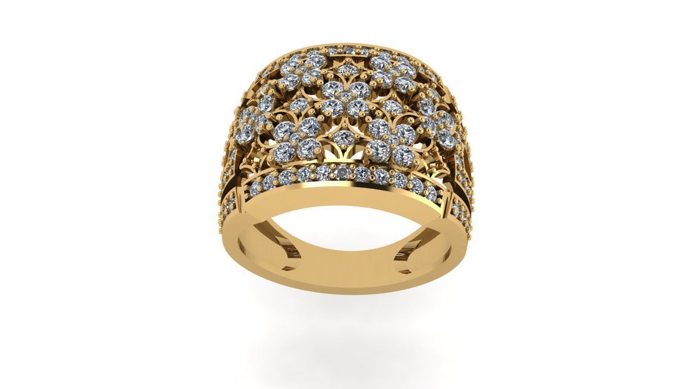 rings gold flower ring with diamonds 3D print model_3