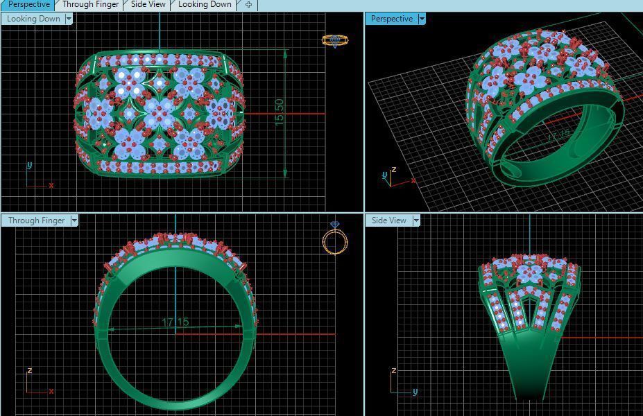 rings gold flower ring with diamonds 3D print model_6