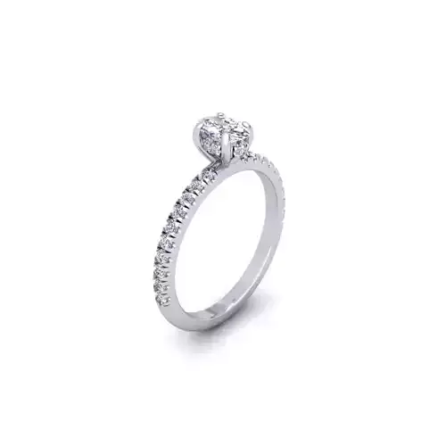 Oval cut pave side stones hidden halo diamond engagment ring