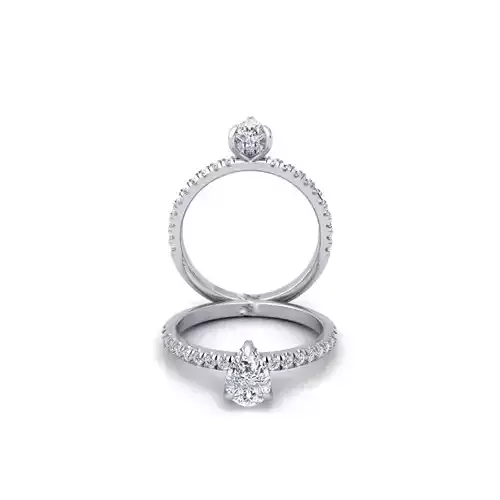 PEAR SHAPE SIDE STONES HIDDEN HALO DIAMOND ENGAGEMENT RING