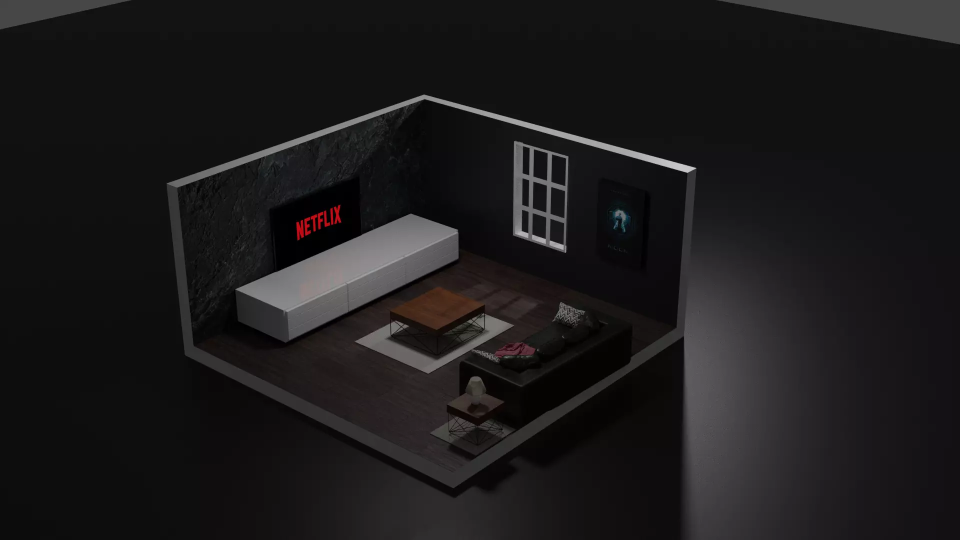 Isometric Netflix room Free 3D model_0