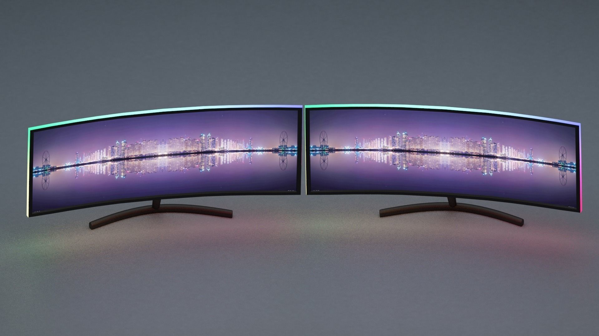 dual gaming monitors with RGB lights Free 3D model_1