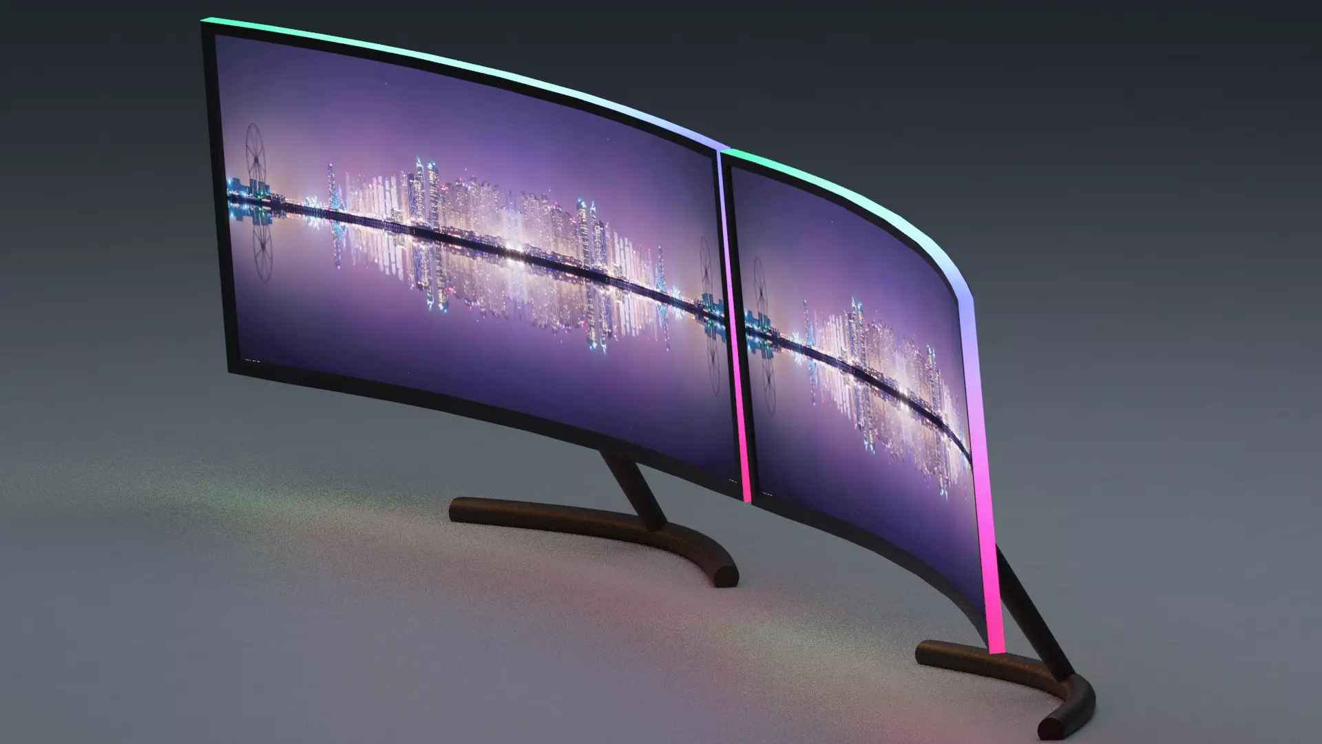 dual gaming monitors with RGB lights Free 3D model_0