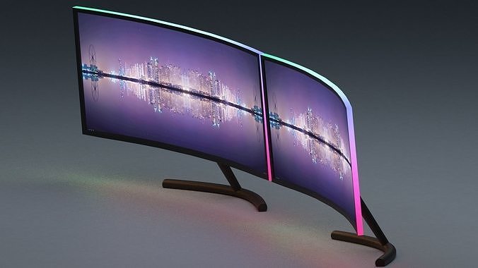 dual gaming monitors with RGB lights Free 3D model
