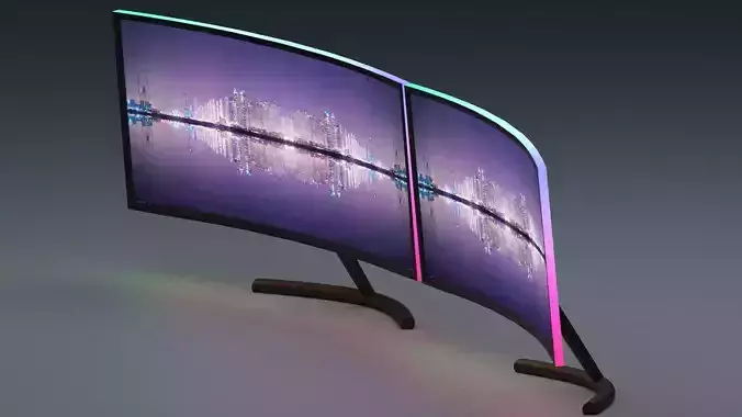 dual gaming monitors with RGB lights Free 3D model