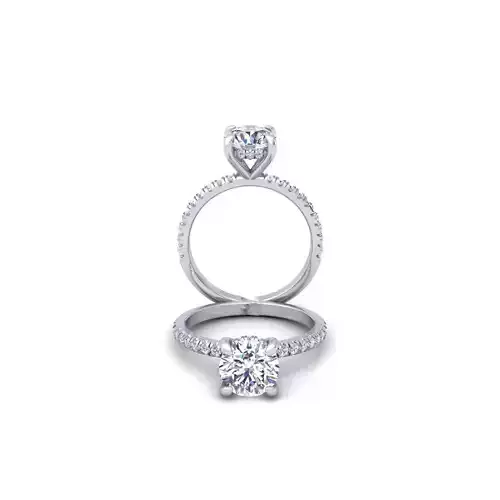 ROUND CUT MICROPAVED SIDE STONES HIDDEN HALO ENGAGEMENT RING