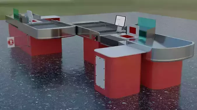 Checkout model in a modern supermarket Low-poly 3D model