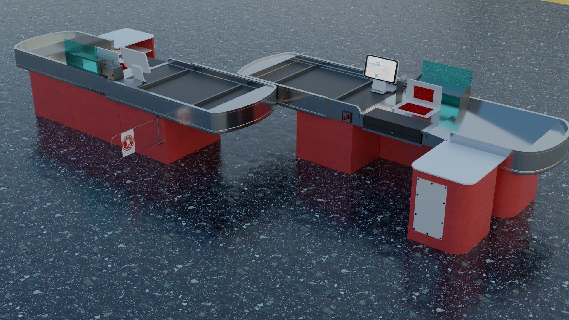 Checkout model in a modern supermarket Low-poly 3D model_3