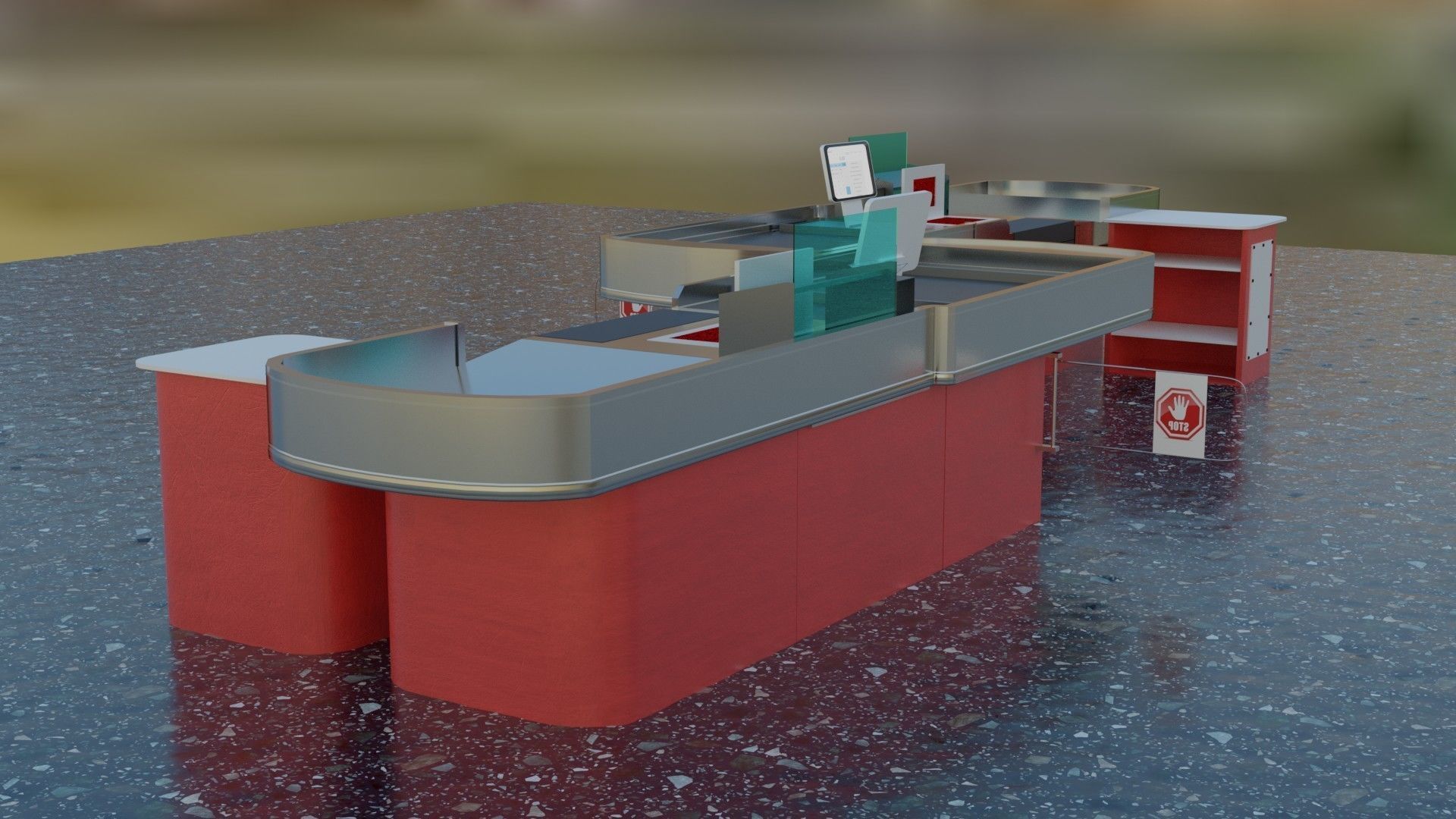 Checkout model in a modern supermarket Low-poly 3D model_1