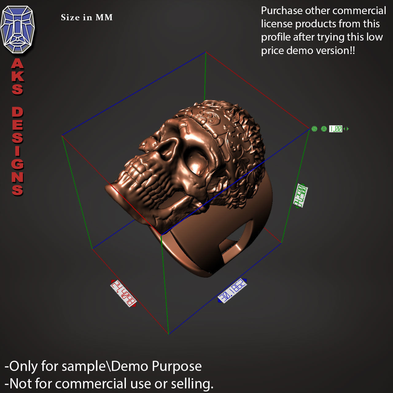 Biker skull with scarf 1 ring jewelry Demo version 3D print model_19