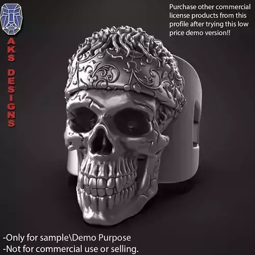 Biker skull with scarf 1 ring jewelry Demo version 3D print model