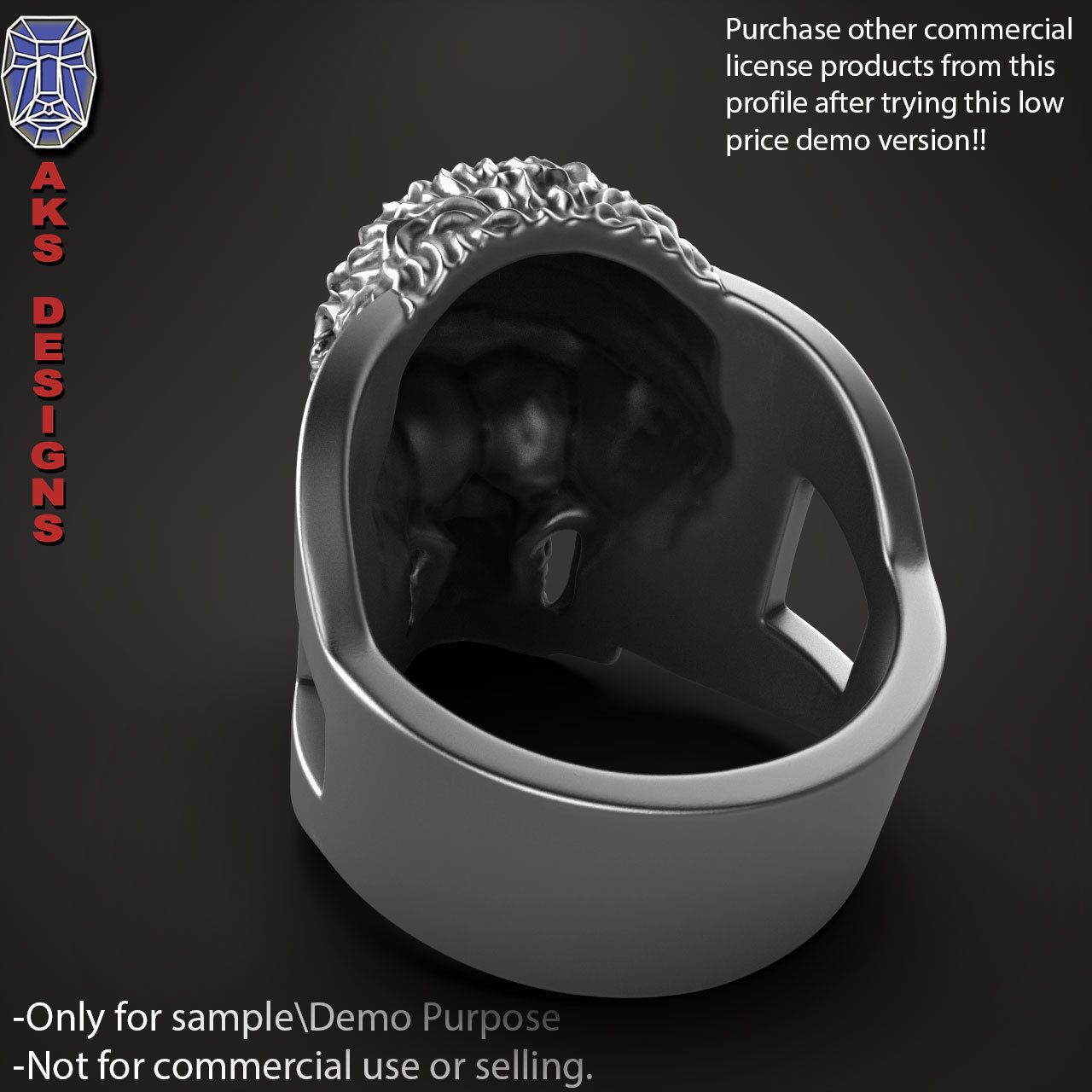 Biker skull with scarf 1 ring jewelry Demo version 3D print model_9