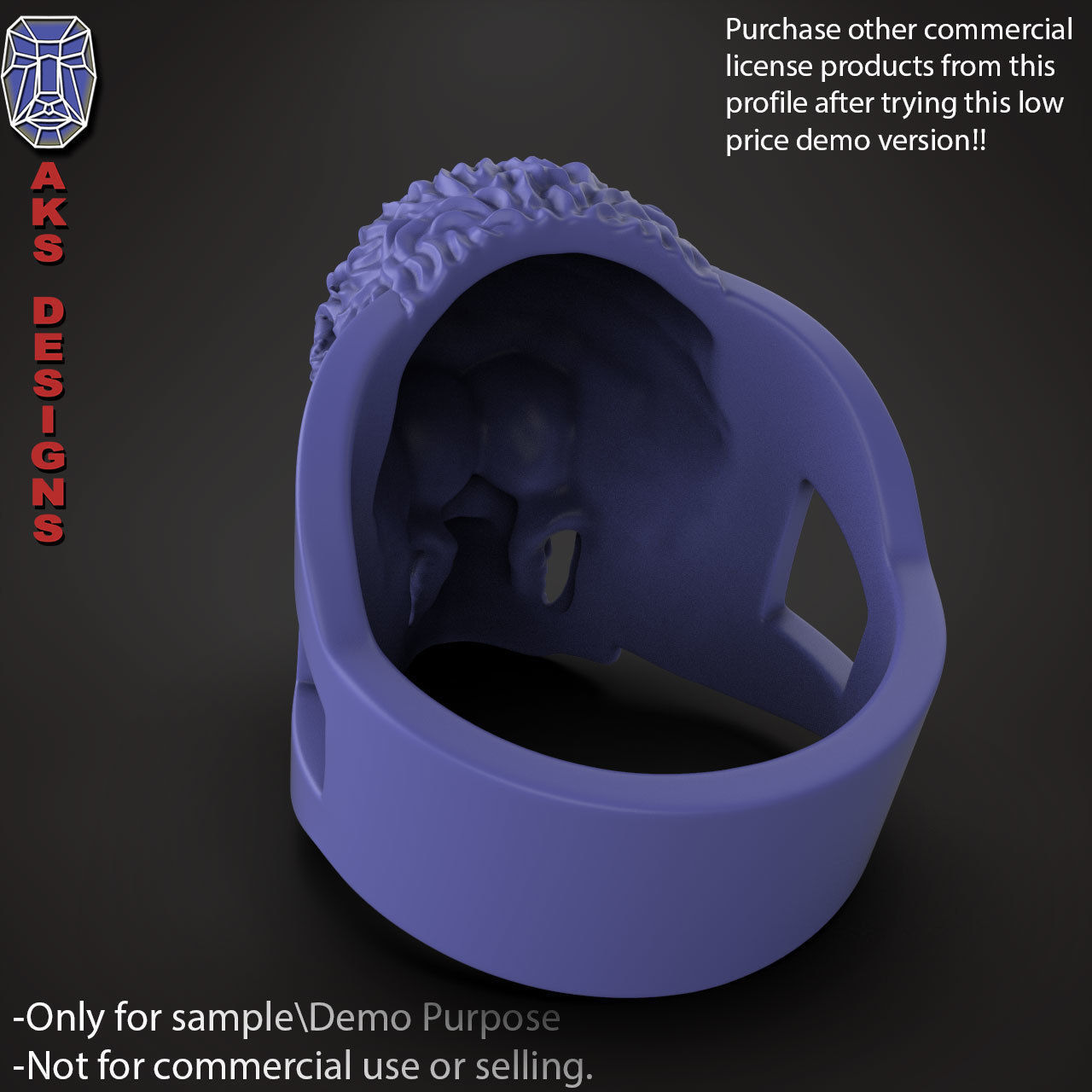 Biker skull with scarf 1 ring jewelry Demo version 3D print model_11