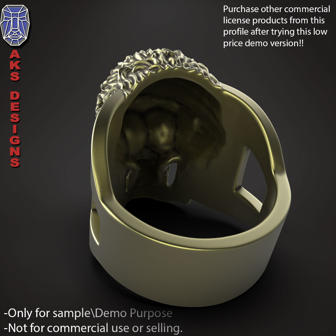 Biker skull with scarf 1 ring jewelry Demo version 3D print model_10