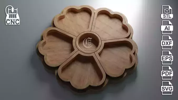Flower Shaped Tray - 3D STL file and vector files for CNC