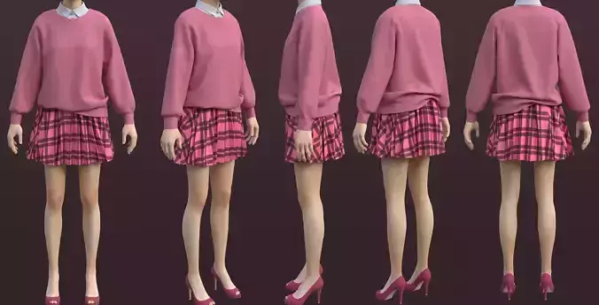 plaid pleated mini skirt and sweater cardigan - school uniform