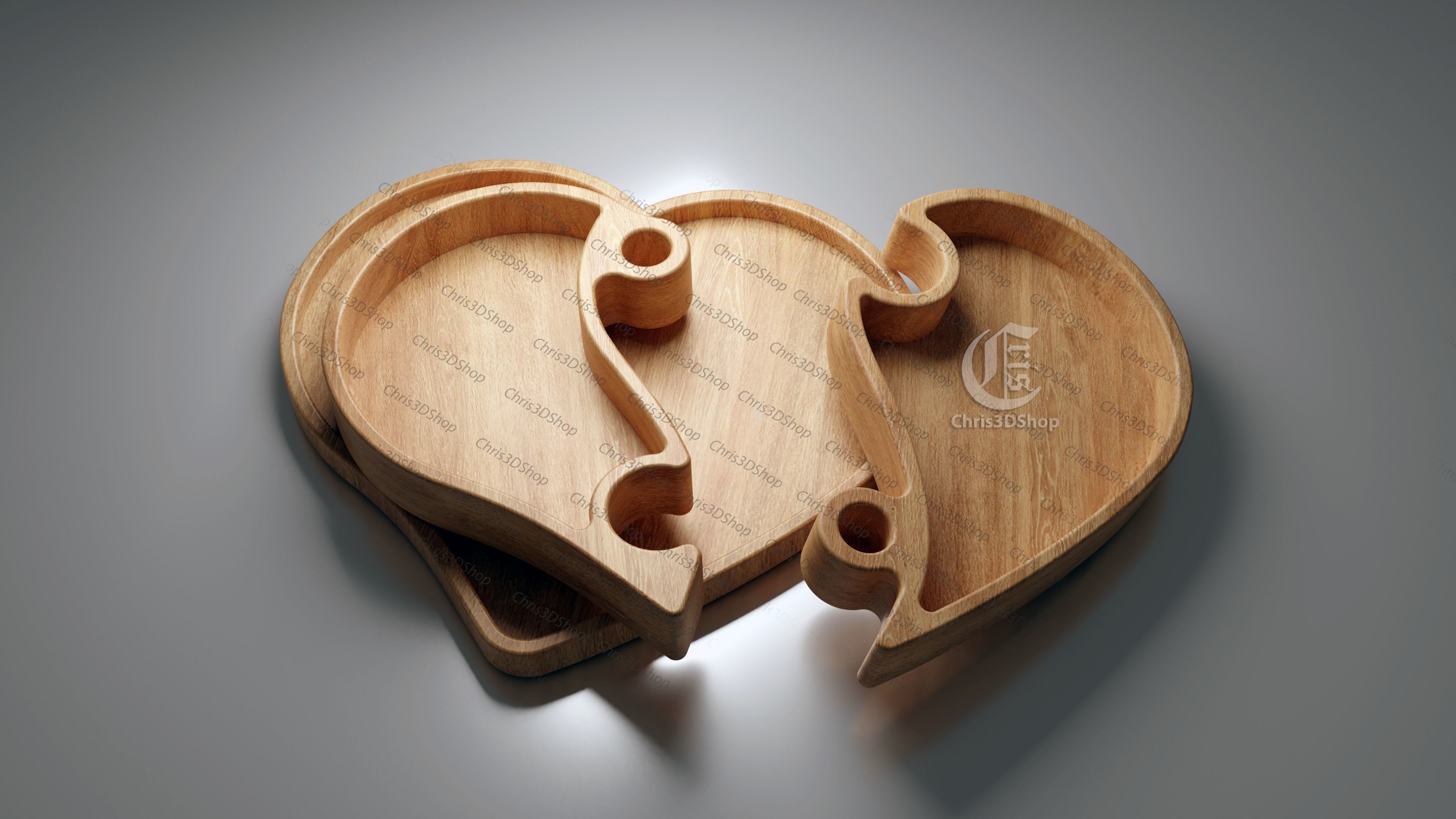Heart Puzzle Tray V2- 3D STL file and vector files for CNC 3D print model_1