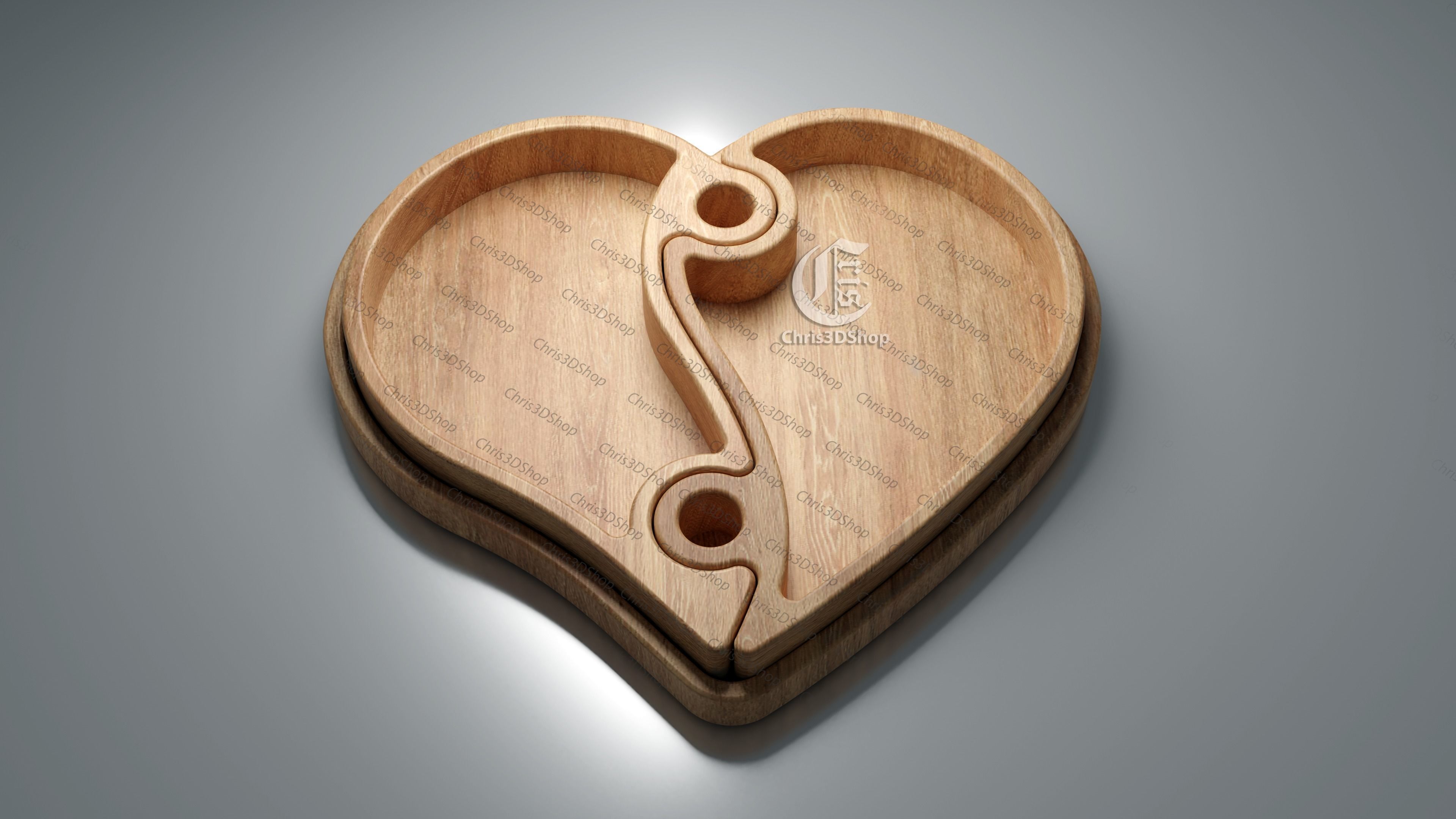 Heart Puzzle Tray V2- 3D STL file and vector files for CNC 3D print model_2