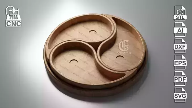 Triple Yin Yang Tray - 3D STL file and vector files for CNC