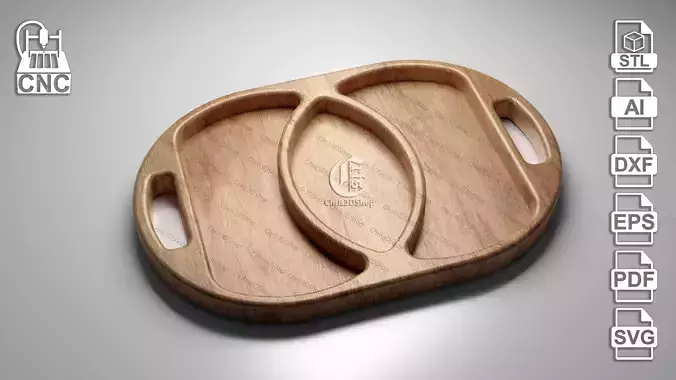 Oval Serving Tray - 3D STL file and vector files for CNC 3D print model