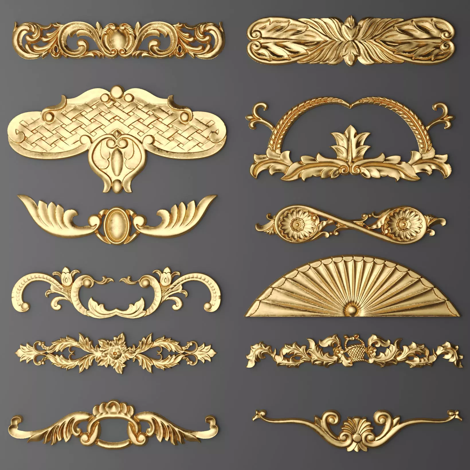 luxury 2 set of ornate gold ornaments 3D model