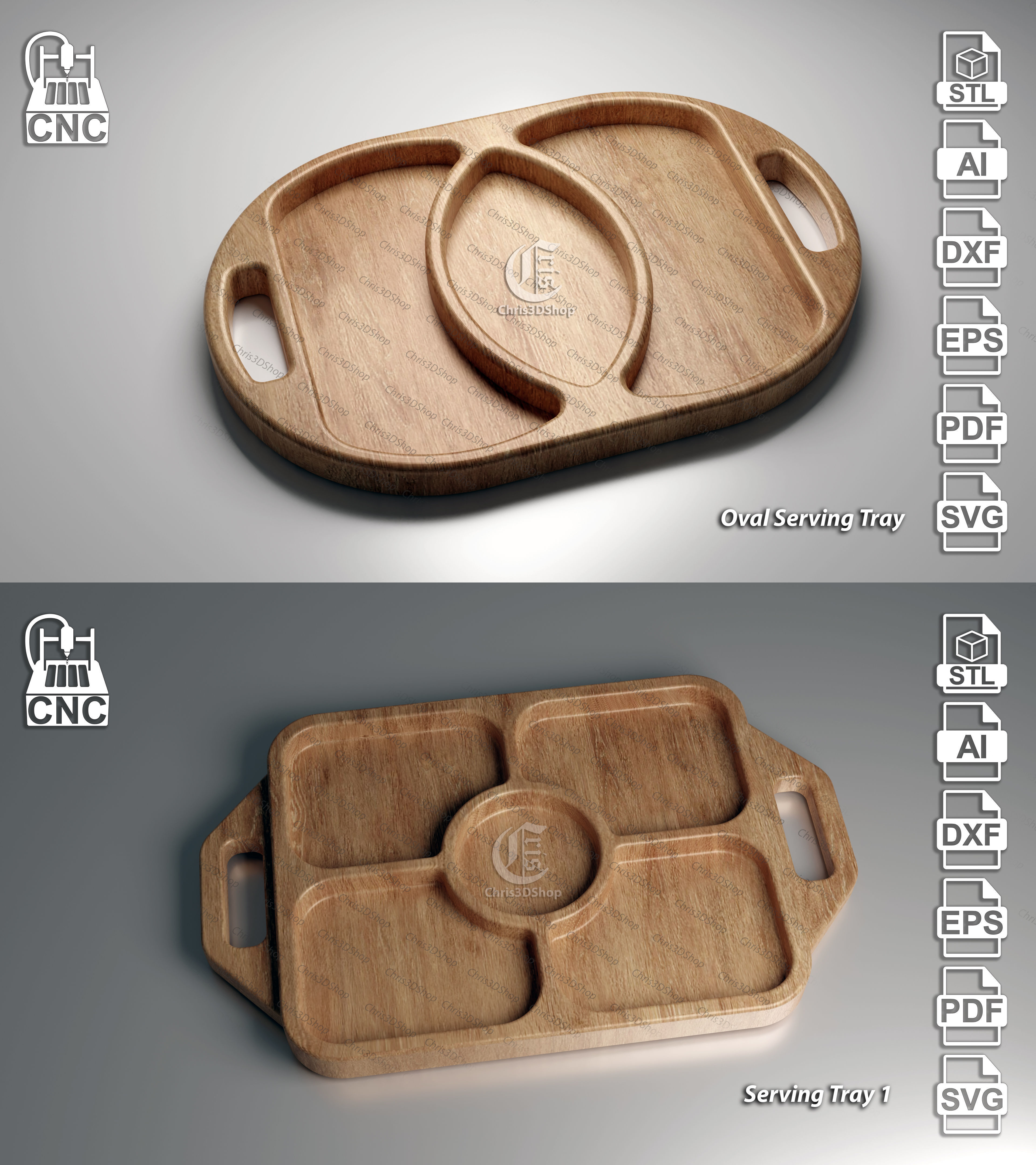 10 Trays Pack V3 - Files For CNC 3D print model_5