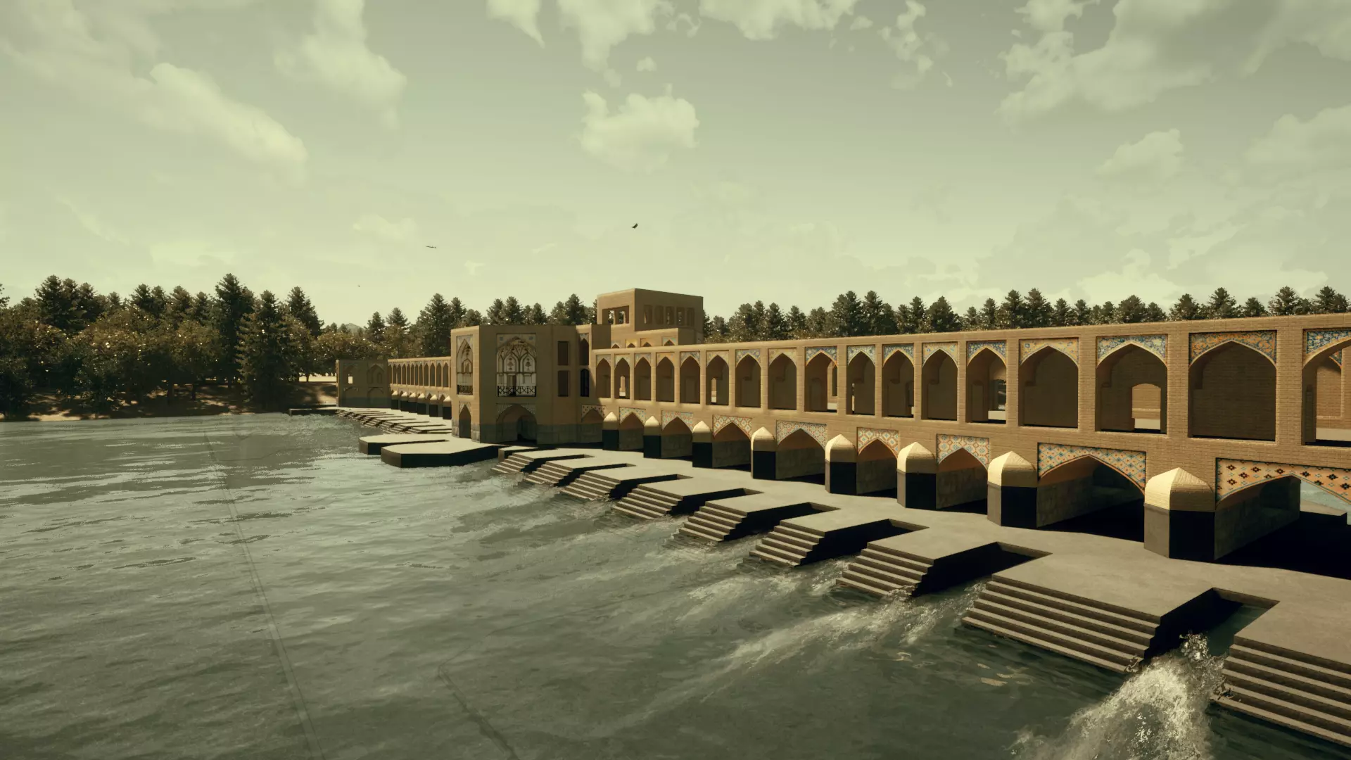 The-Khaju-Bridge iranian water reservoir Low-poly 3D model