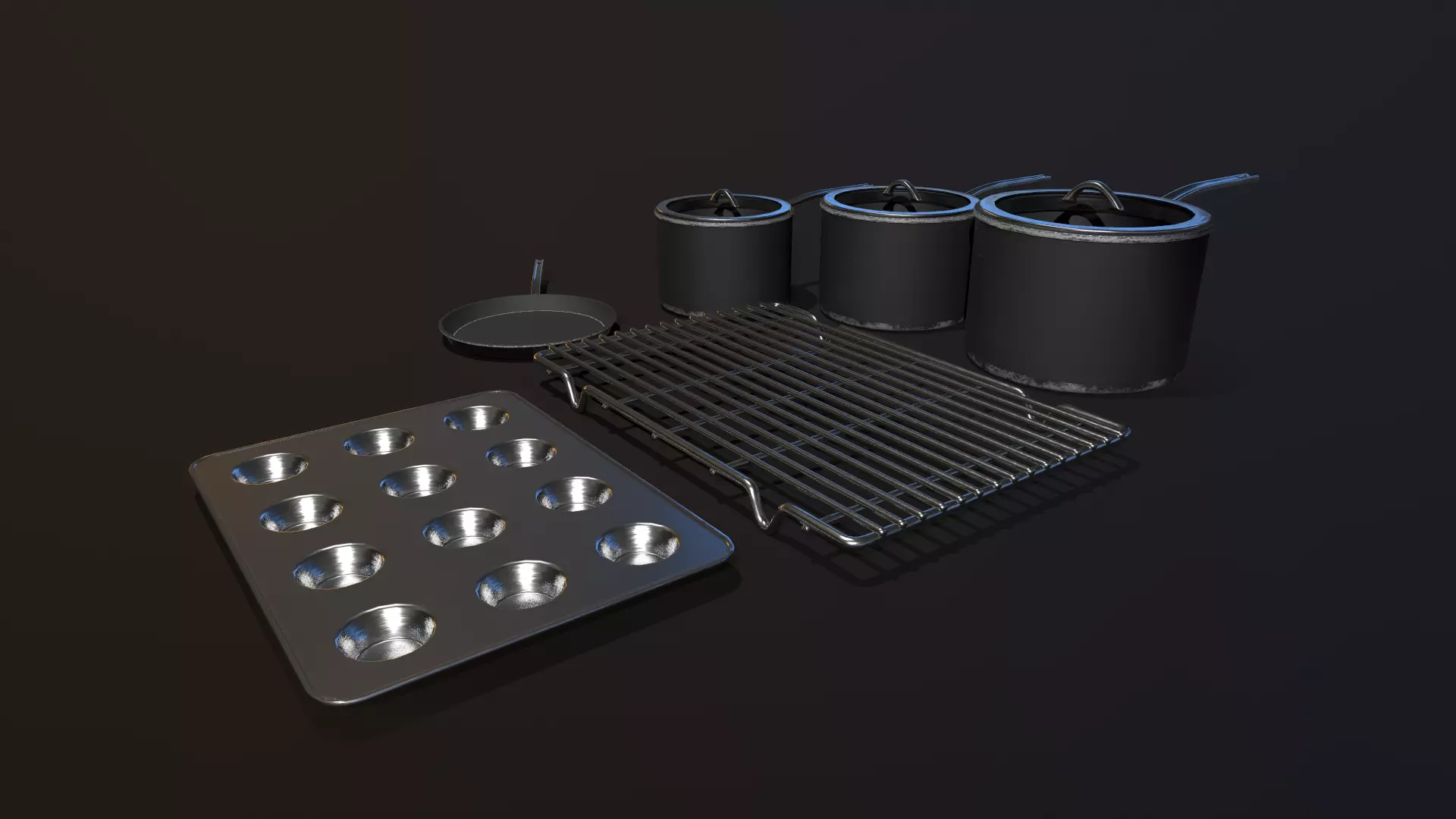 Kitchen Assets - Pots Pans etc Low-poly 3D model