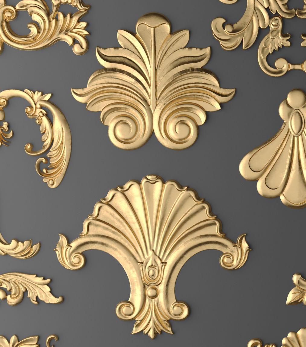 luxury 3 decorative golden ornaments 3D model_2