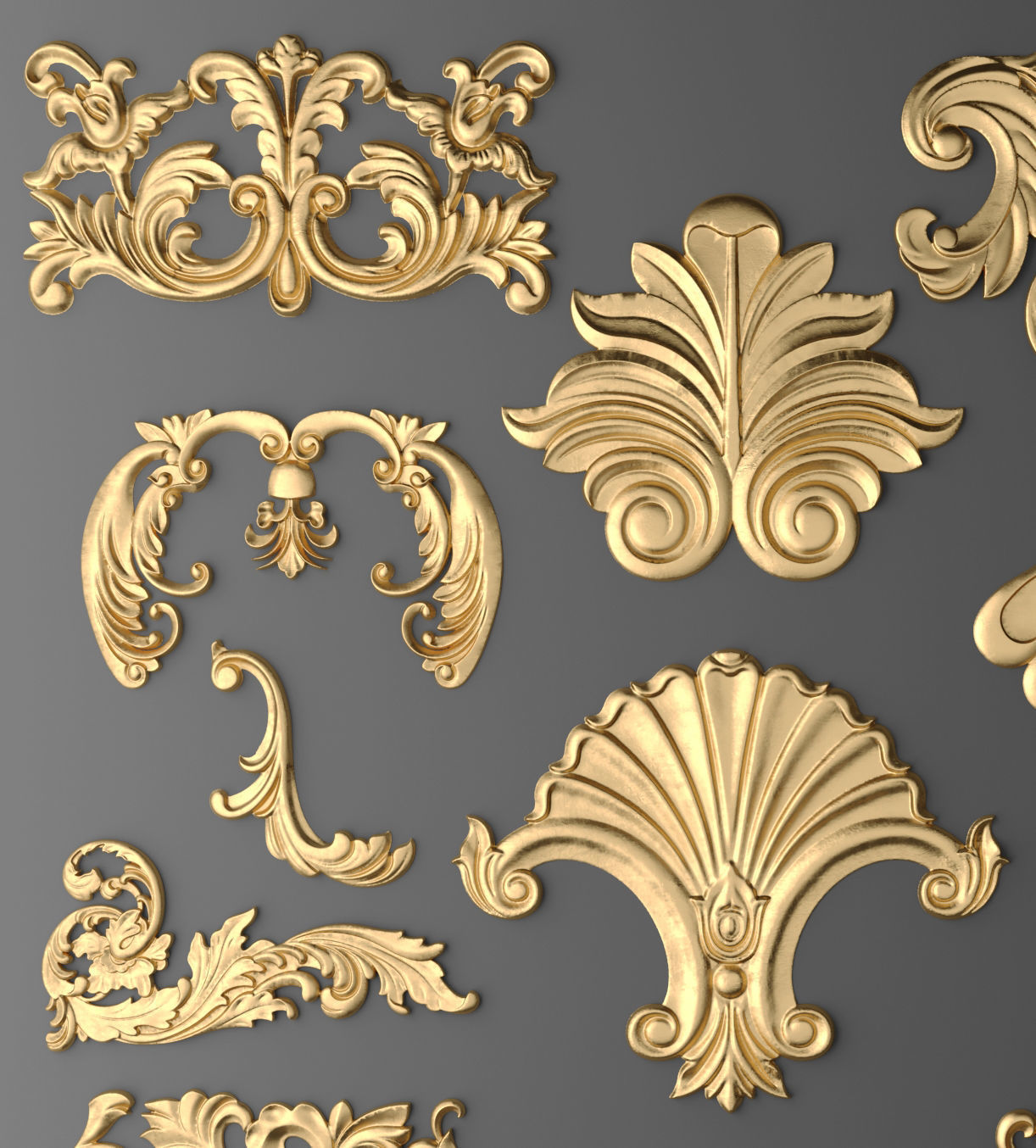 luxury 3 decorative golden ornaments 3D model_1