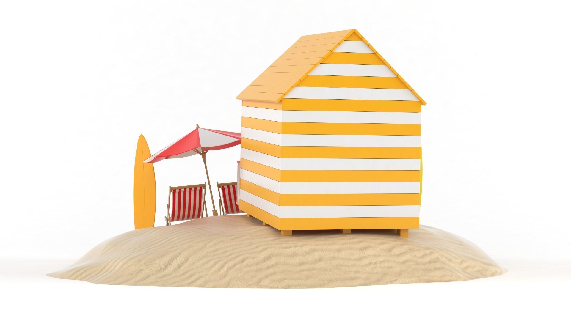 Beach Hut Umbrella and Chairs 3D model_3