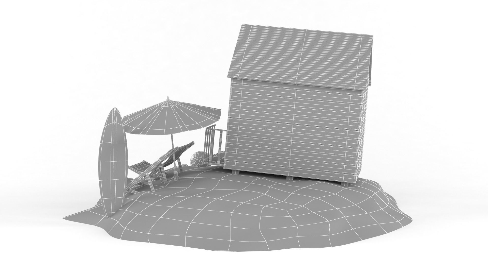 Beach Hut Umbrella and Chairs 3D model_8