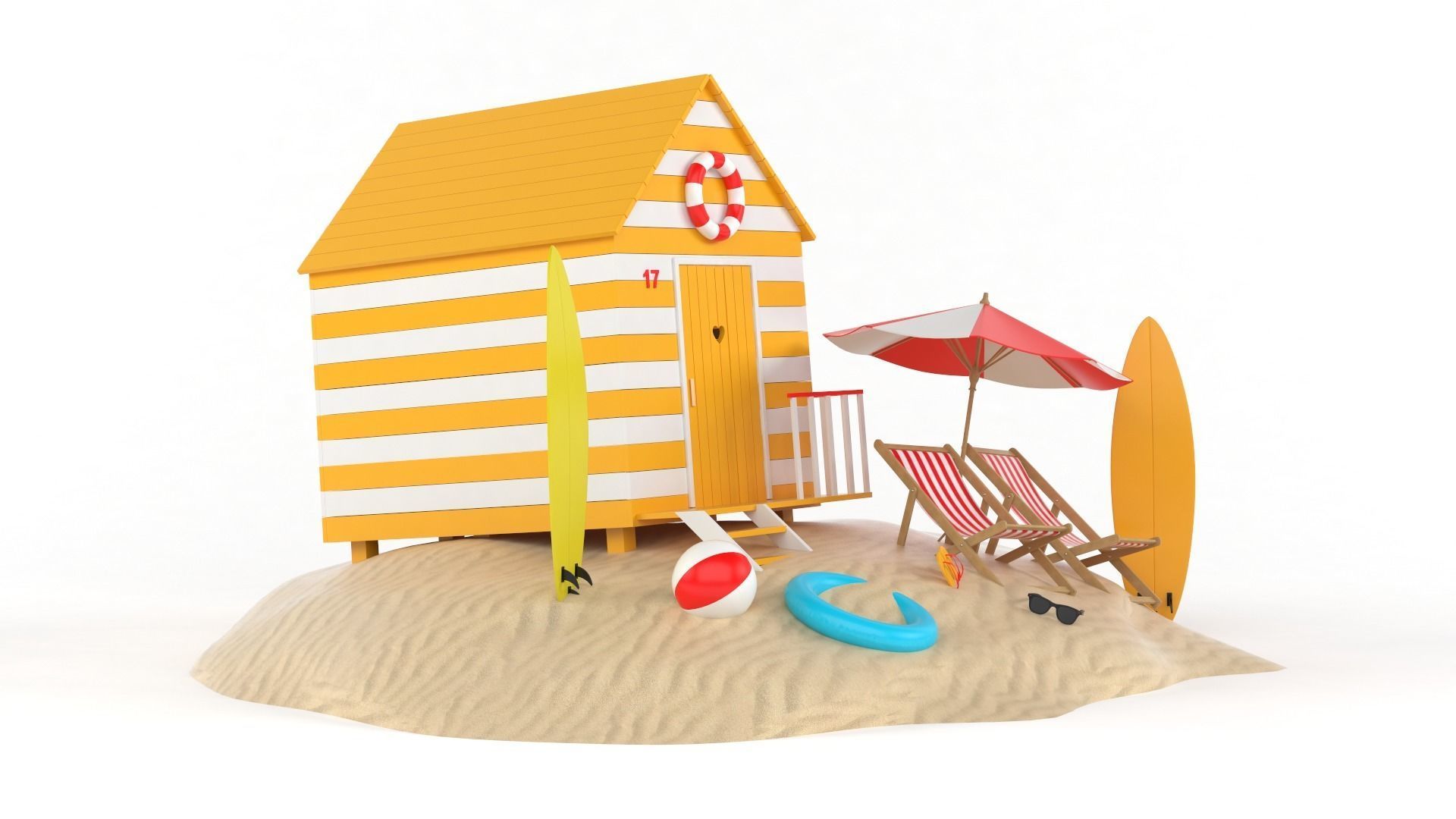 Beach Hut Umbrella and Chairs 3D model_5