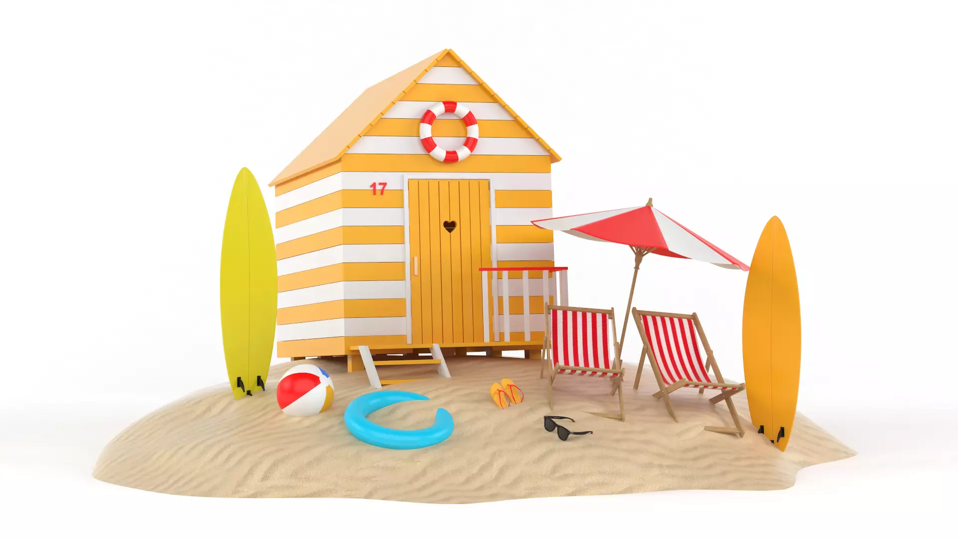 Beach Hut Umbrella and Chairs 3D model_0