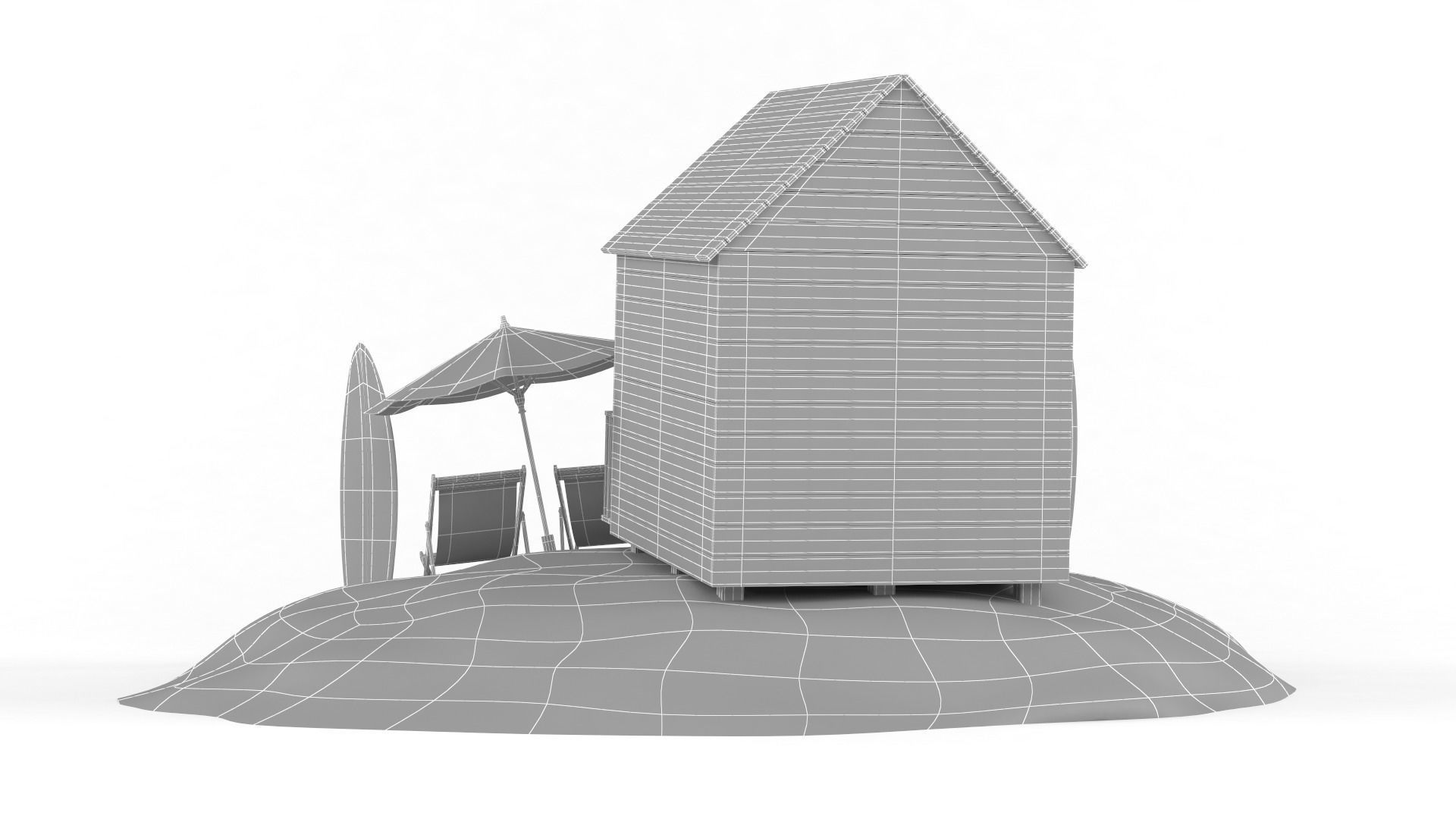 Beach Hut Umbrella and Chairs 3D model_9