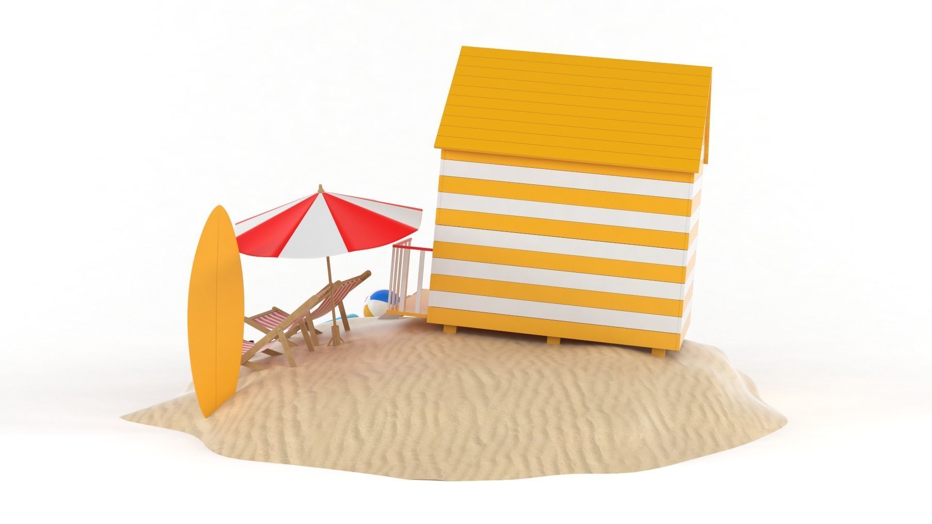 Beach Hut Umbrella and Chairs 3D model_2