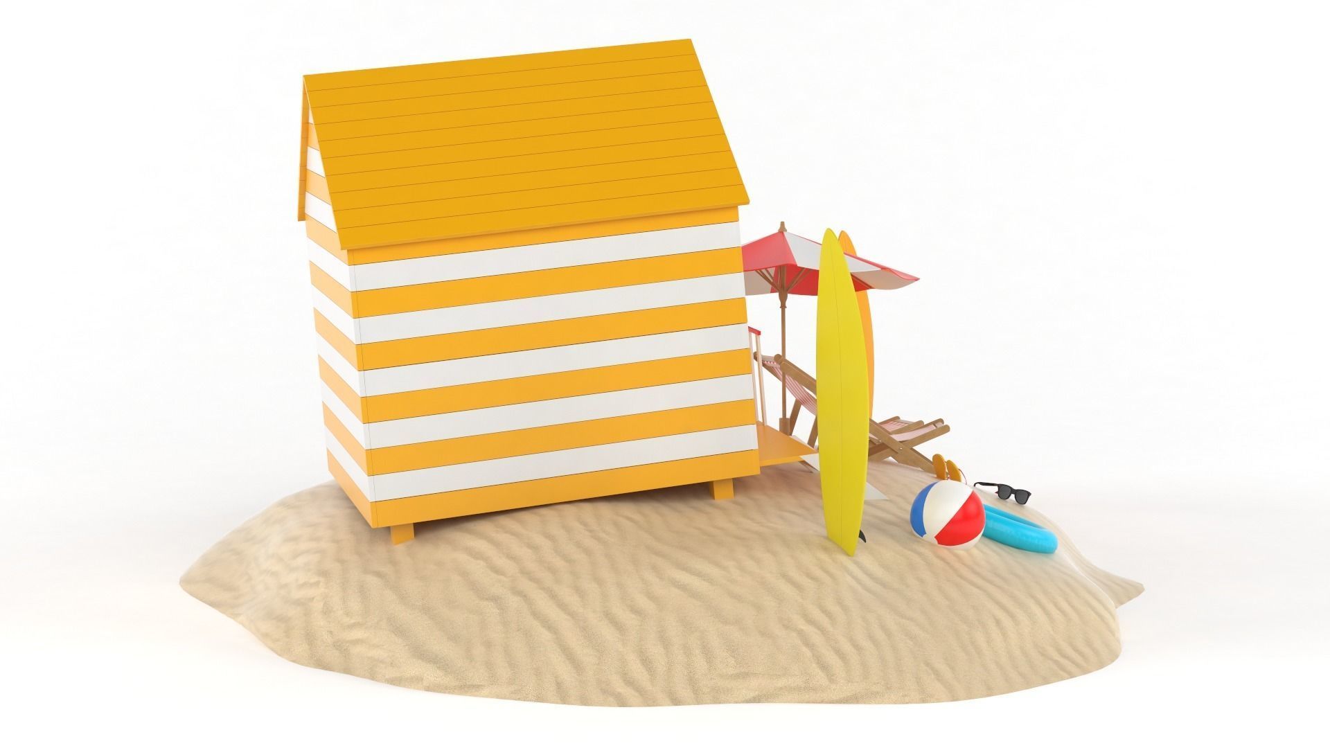 Beach Hut Umbrella and Chairs 3D model_4