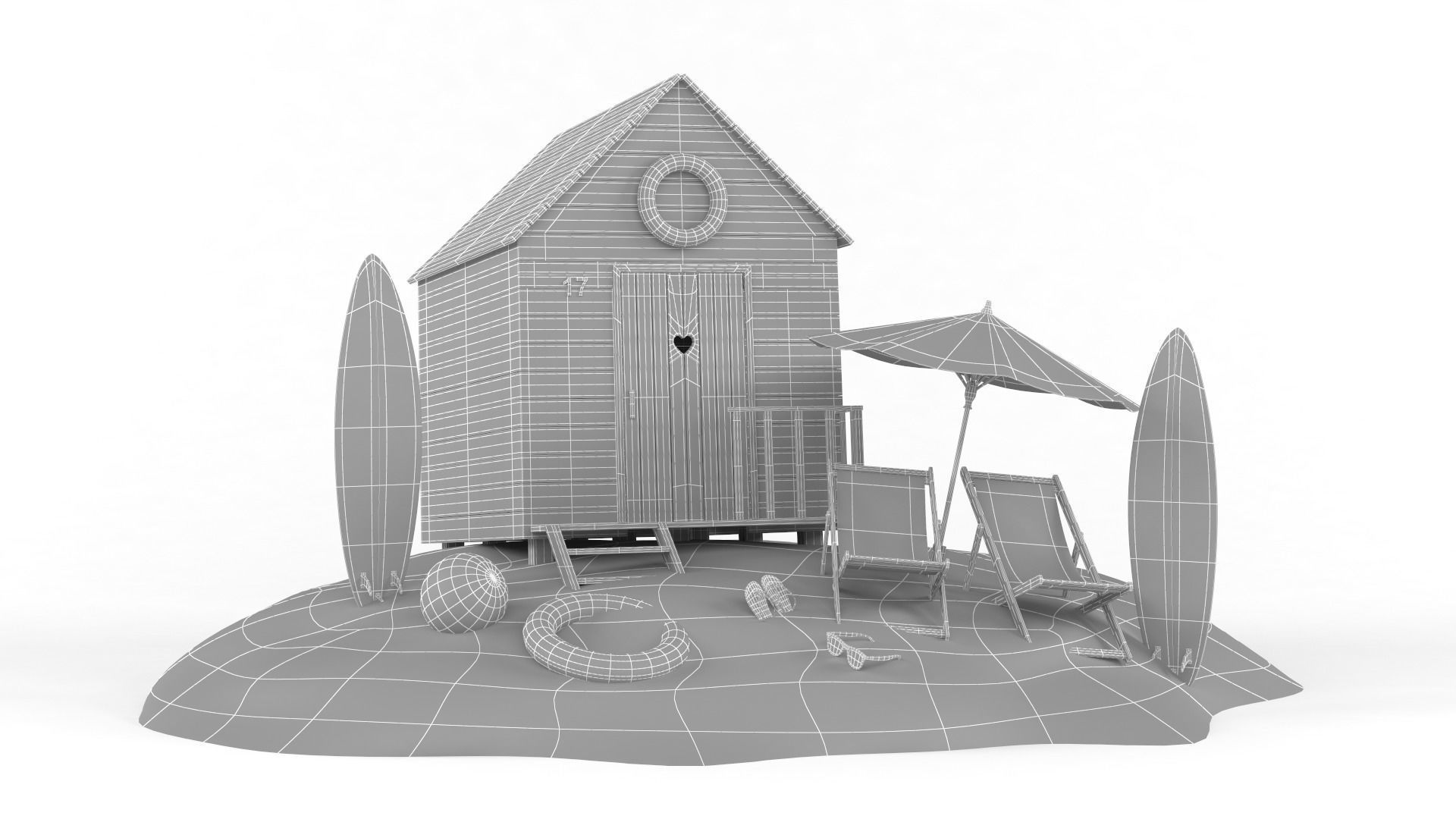 Beach Hut Umbrella and Chairs 3D model_6