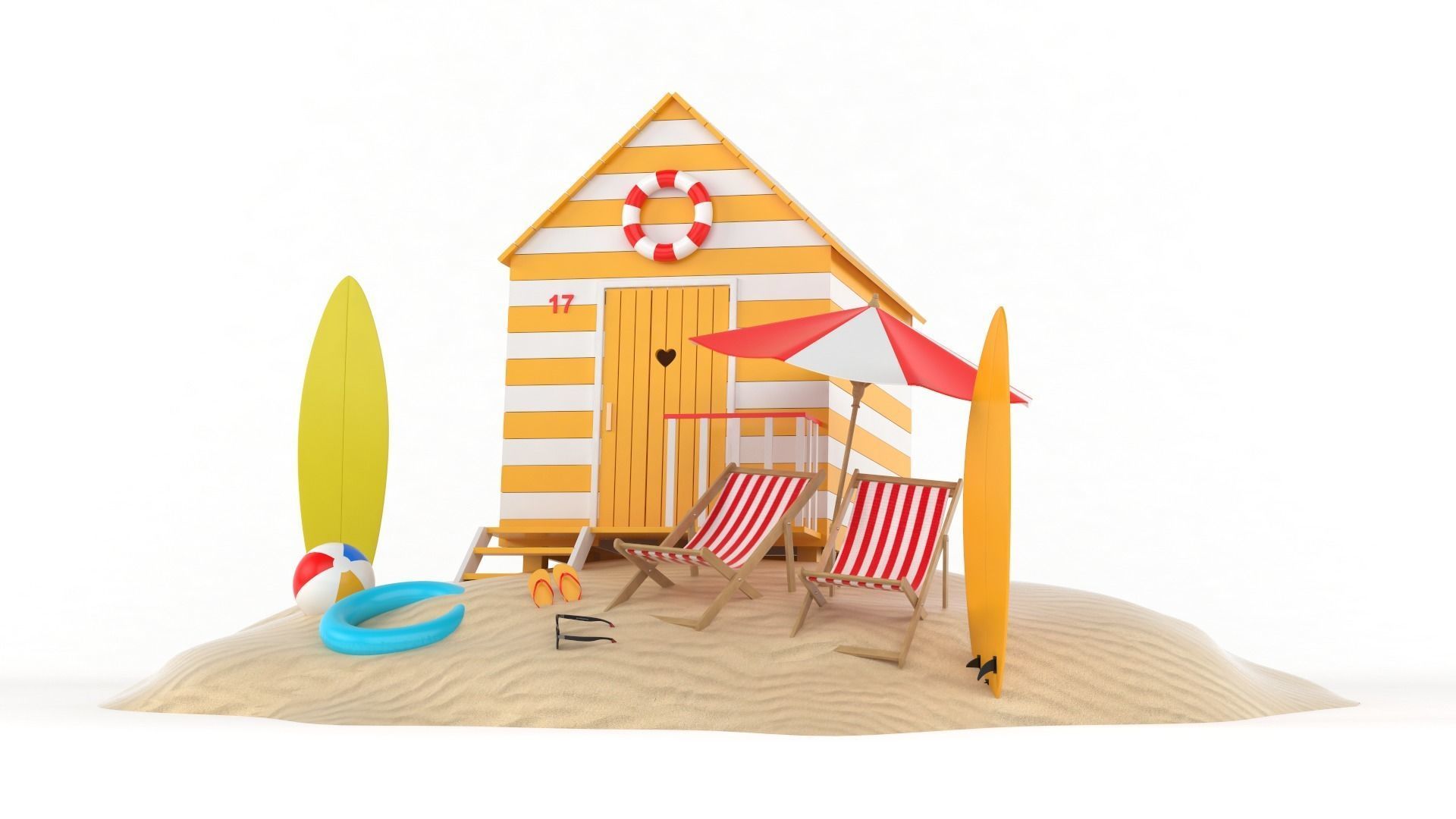Beach Hut Umbrella and Chairs 3D model_1