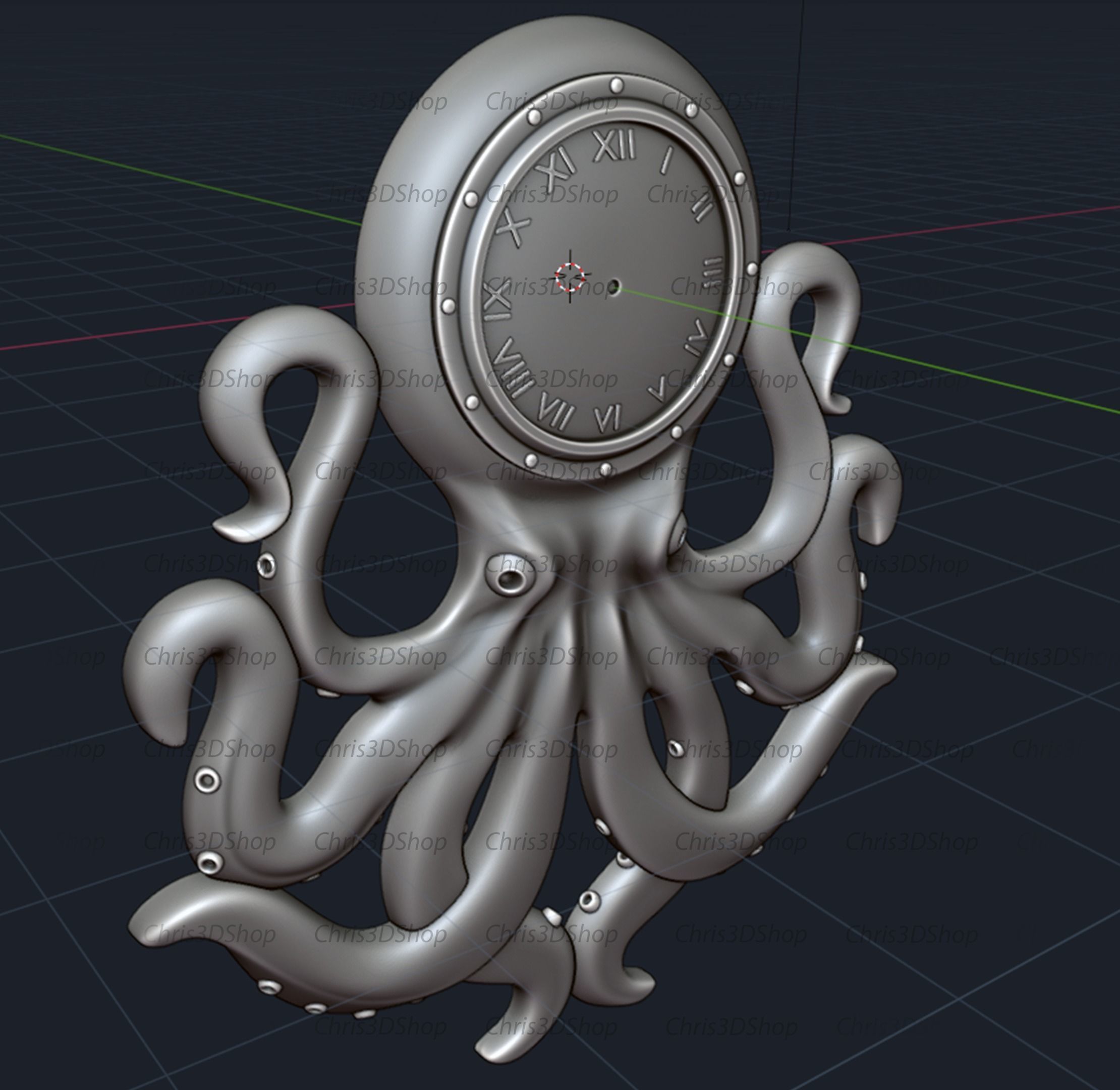 Octopus Clock - 3D STL file for CNC 3D print model_1