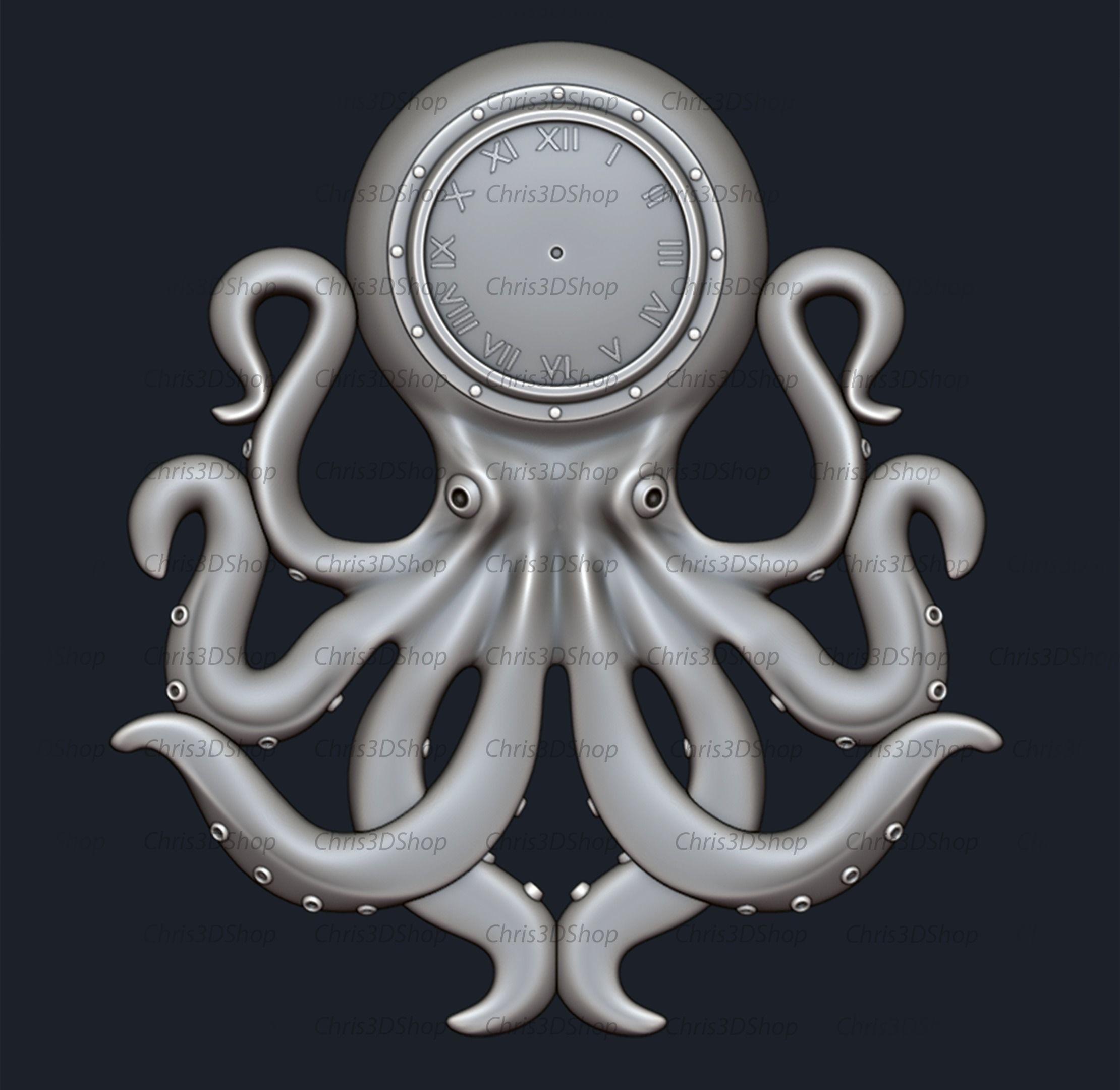 Octopus Clock - 3D STL file for CNC 3D print model_2