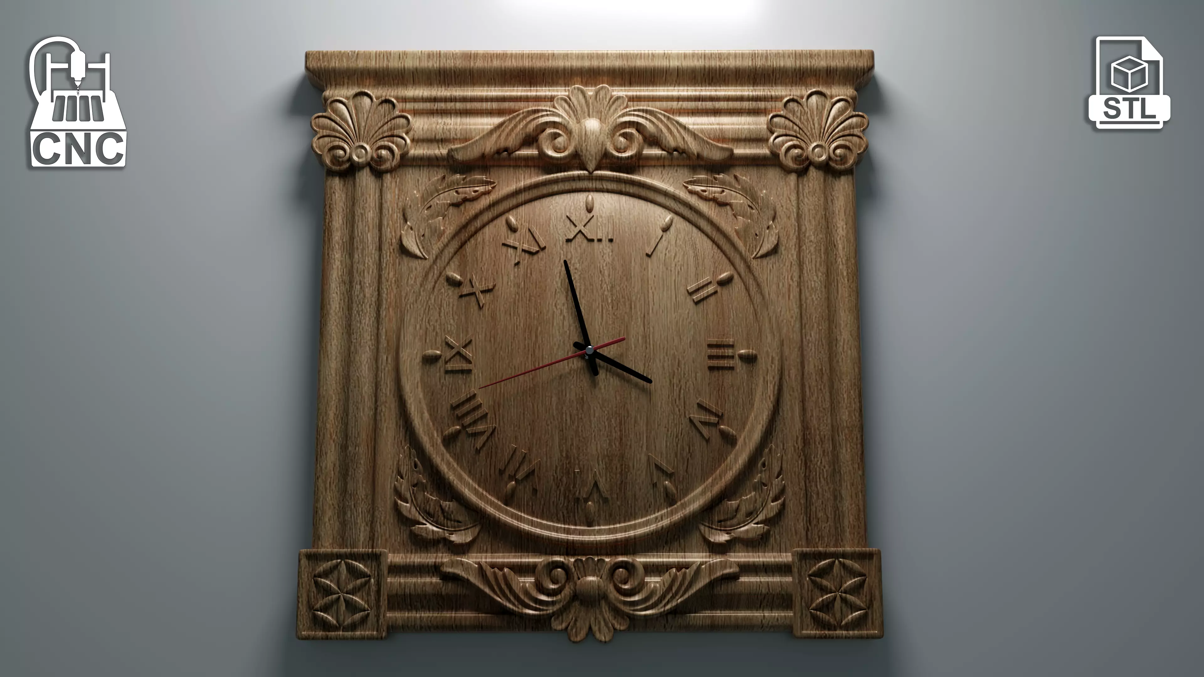 Square Clock - 3D STL file for CNC 3D print model_0