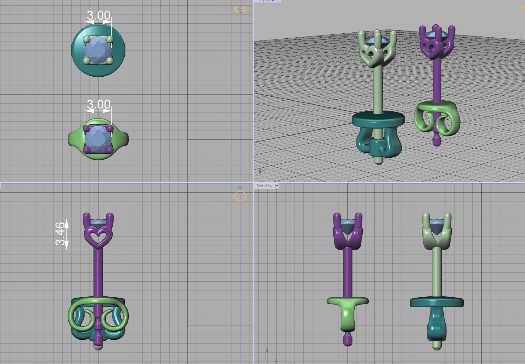 Jewelry Set Stud Earrings and Promise Ring  3D Model Collection_14