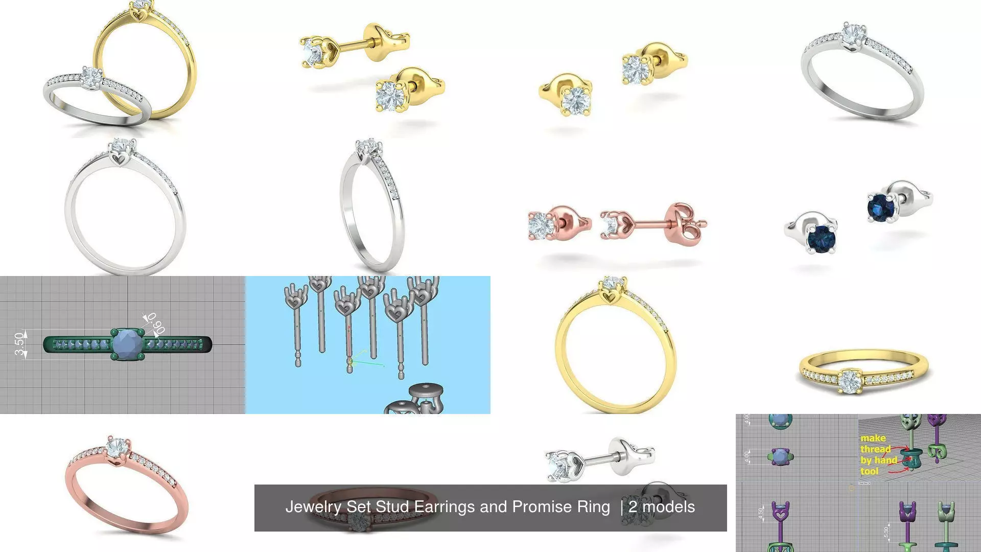 Jewelry Set Stud Earrings and Promise Ring  3D Model Collection_1