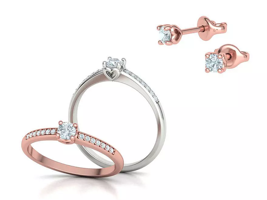 Jewelry Set Stud Earrings and Promise Ring  3D Model Collection_0